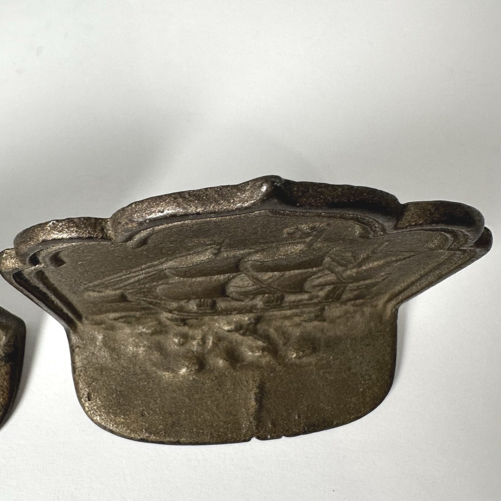 Vintage Cast Iron Sailing Ship Bookends Pair Nautical Galleon Bronze Finish - Picture 5 of 7